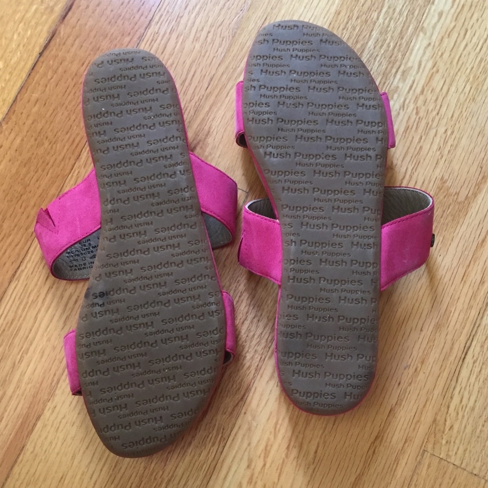 Hush puppies leather flatform Barbie pink slide sandals - Picture 2 of 7